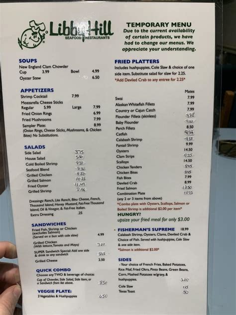 Seafood, American. . Libby hill seafood mt airy menu